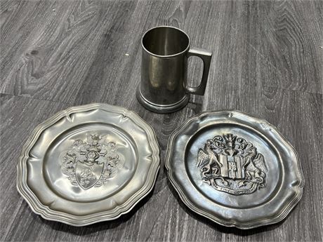 PEWTER TANKARD THE ROYAL CORPS CDN ORDNANCE & 2 GERMAN PEWTER COAT OF ARMS