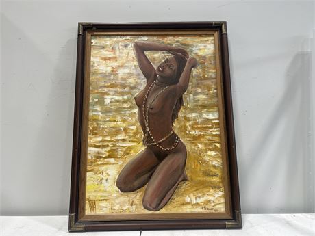 ORIGINAL EROTIC OIL ON CANVAS PAINTING IN FRAME  - SIGNED HEINZ SAUER - 41”x32”