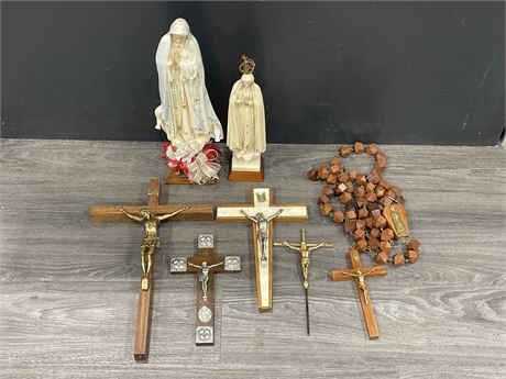 LOT OF RELIGIOUS CROSSES & ECT - LARGEST PIECE IS 18” LONG