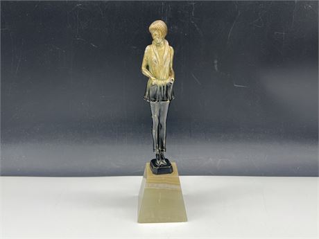 VINTAGE ART DECO BRONZE STATUE ON MARBLE BASE - SIGNED LORENZL 8” - ON STAND 10”