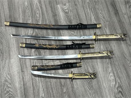 3 PIECE COLLECTABLE SAMURAI SWORD SET (Longest is 37”)