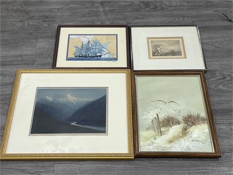 4 SIGNED FRAMED PAINTINGS (LARGEST 21”x18”)