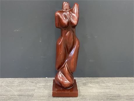 SCULPTURE OF FEMALE TORSO CARVED IN WOOD (21” TALL)