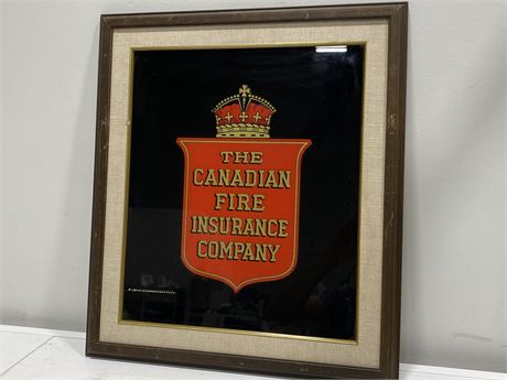 FRAMED BACKPAINTED GLASS CANADIAN FIRE INSURANCE CO. (18”x20.5”)