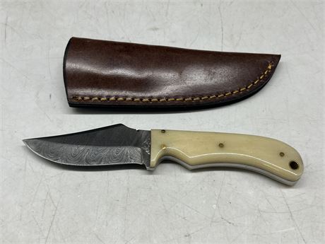 DAMASCUS KNIFE W/SHEATH (7” long)