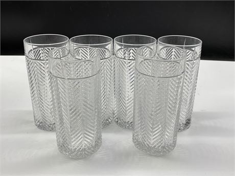 6 RALPH LAUREN HERRINGBONE CRYSTAL GLASSES (6” TALL)