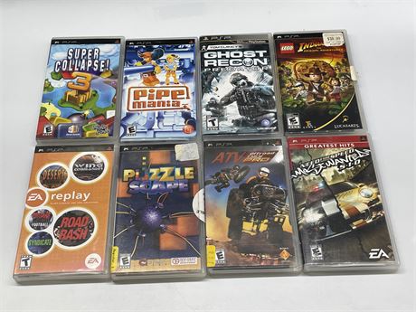 8 PSP GAMES (GHOST RECON HAS SHAUN OF THE DEAD INSIDE)