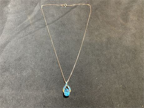 STERLING 925 NECKLACE W/BLUE STONE PENDANT
