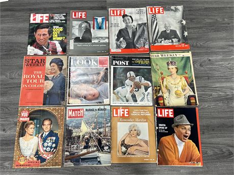 COLLECTION OF 12 VINTAGE MAGAZINES - LIFE, POST, LOOK ECT