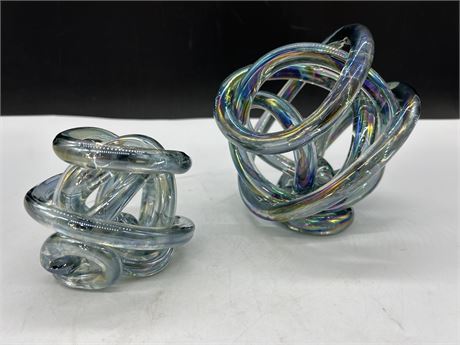2 VINTAGE MURANO KNOTTED GLASS ART PIECES