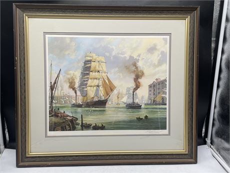 ROY CROSS SIGNED ENTERING EAST INDIA DOCK LONDON PRINT  WITH COA 25”x22”