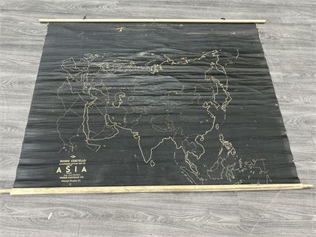 VINTAGE WEBER COSTELLO CANVAS MAP OF ASIA - 64” X 48”