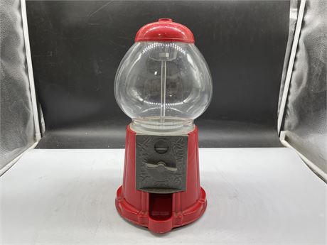 RED DIE CAST TABLE TOP BUBBLE GUM COIN DISPENSER- 15” TALL