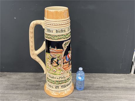 EXTREMELY LARGE VINTAGE BEER STEIN - 26” TALL 6” DIAM