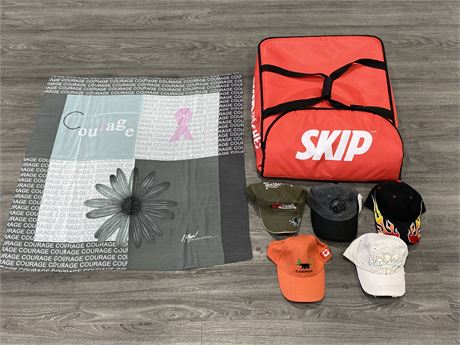 SKIP THE DISHES BAG + 5 MISC. HATS & SCARF
