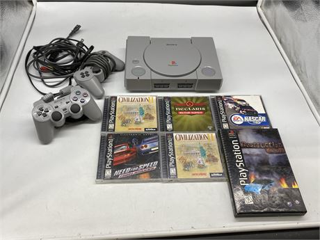PLAYSTATION ORIGINAL W/ CONTROLLERS & GAMES