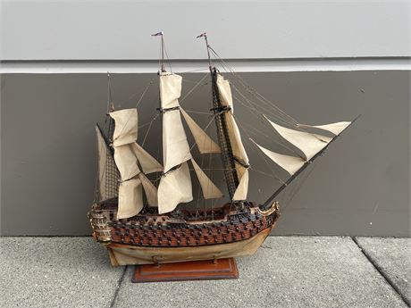 (VERY LARGE) VINTAGE DECORATIVE SHIP ON STAND - 40” WIDE 36” TALL