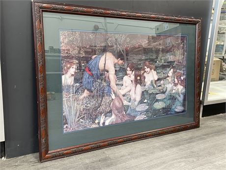 LARGE FRAMED PICTURE “THE NYMPHS” BY JOHN WILLIAM WATERHOUSE (38”x27”)