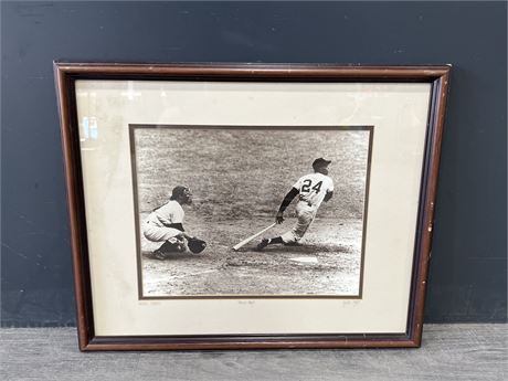 FRAMED WILLIE MAYS WORLD SERIES 1957 PICTURE - 21”x18”