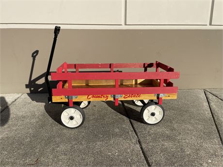 VINTAGE COUNTRY ESTATE WOODEN PULL WAGON - 34”x17”x17”