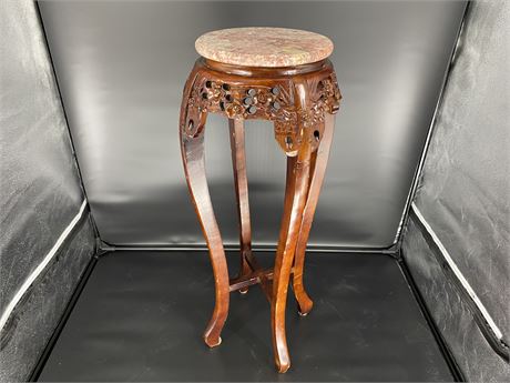 ANTIQUE WOOD STAND W/ MARBLE TOP (3ft tall)