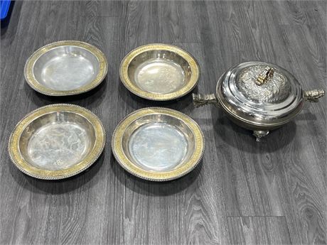 VINTAGE SILVER PLATED TABLE TOP ITEMS (Widest is 18”)