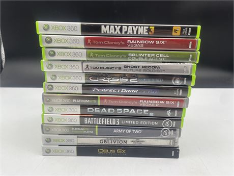12 XBOX 360 GAMES - LIKE NEW CONDITION