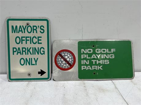2 METAL SIGNS (Golf sign is 24”x12”)