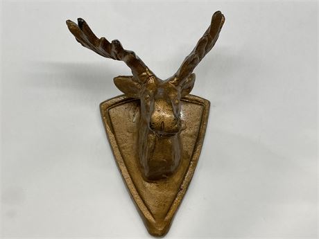 CAST IRON MOOSE HEAD WALL HANGER, VINTAGE & HAND PAINTED (4”X7”)