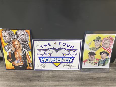 3 SIGNED WRESTLING POSTERS IN SLEEVES (17.5”x11.5”)