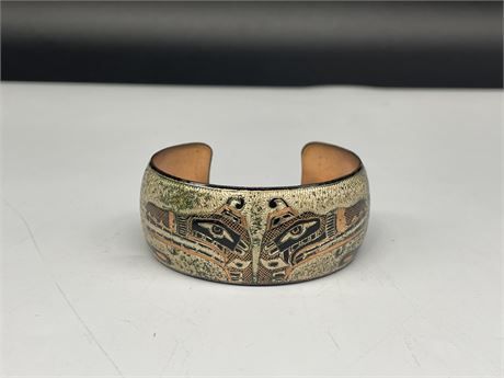 HAND CRAFTED COPPER FIRST NATIONS SIGNED BANGLE