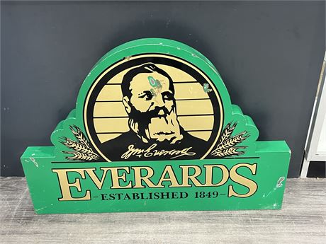VINTAGE DOUBLE SIDED EVERARDS METAL SIGN 34”x24”x3”