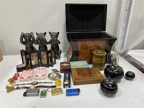 LOT OF MISC COLLECTABLES & SMALL TRUNK
