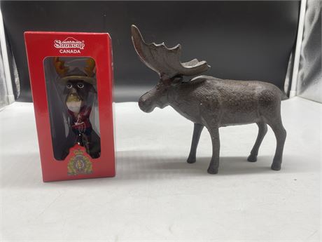 CAST IRON MOOSE AND RCMP MOOSE BOBBLE HEAD
