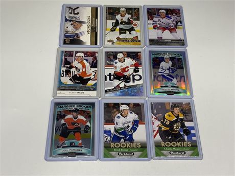 9 NHL ROOKIE CARDS INCLUDING BOESER