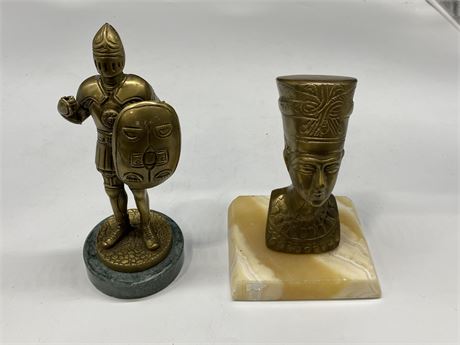 2 BRASS SCULPTURES ON MARBLE (8” tall)