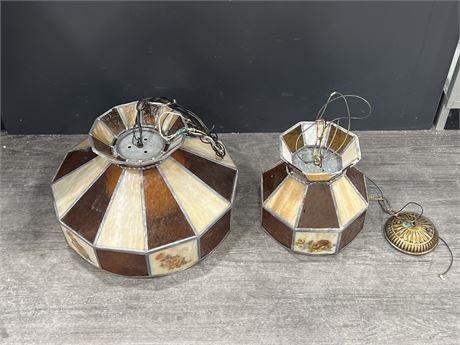 2 STAINED GLASS LIGHT FIXTURES - LARGEST IS 15” DIAM