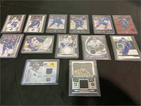 13 CANUCKS CARDS - 7 GAME WORN JERSEY CARDS