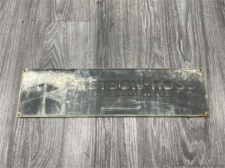 VINTAGE STETSON-ROSS METAL SIGN 18”x5”