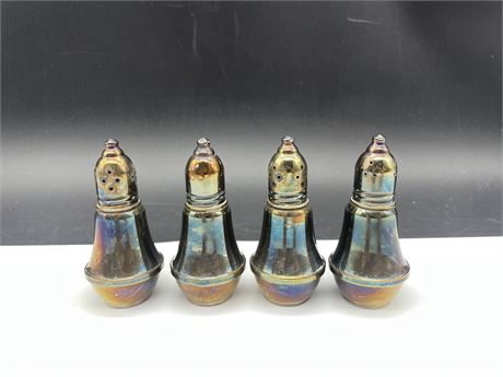 4 WEIGHTED STERLING SALT & PEPPER SHAKERS 3.5” TALL