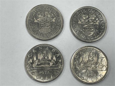 1968-1972 CANADIAN DOLLARS + 2 1871-1971 BRITISH COLUMBIA DOLLAR