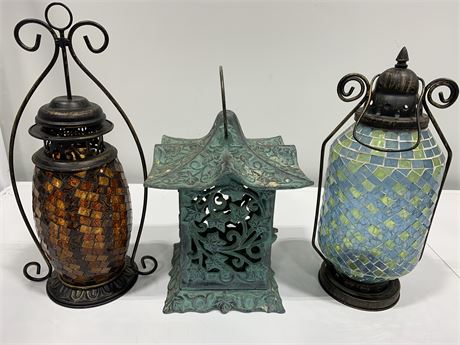 VINTAGE STAINED GLASS/METAL LANTERNS
