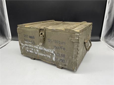 WOODEN AMMUNITION BOX 14”x12”x8”