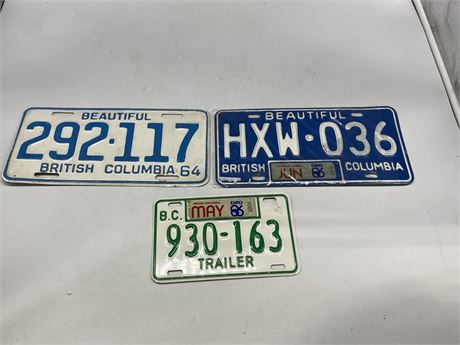 2 VINTAGE BC LICENSE PLATES & EXPO LICENSE PLATE