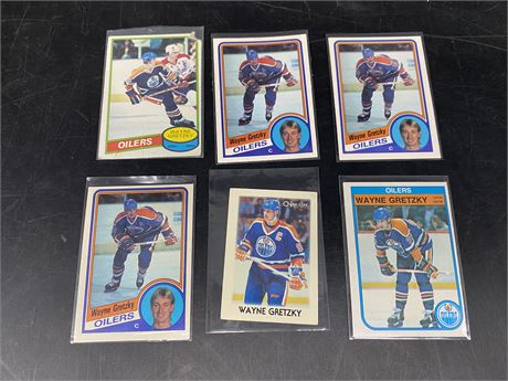 6 GRETZKY CARDS INCLUDING LOW GRADE 2ND YEAR