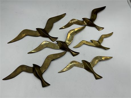 6 BRASS MCM WALL MOUNTED BIRDS (14” LARGEST)