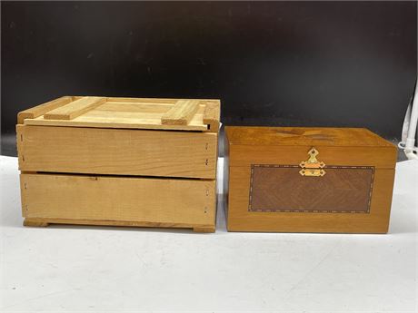 SMALL APPLE BOX & ANTIQUE INLAID KERP SAKE BOX LARGEST 10”x7”x6”