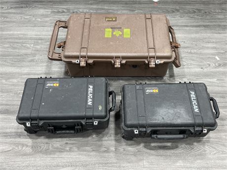 3 PELICAN CASES - LARGEST IS 32” WIDE
