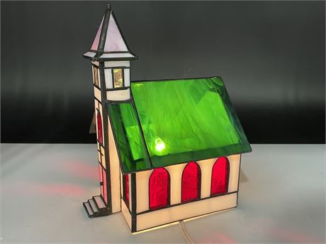 STAINED GLASS LIGHT UP CHURCH (8.5” TALL)