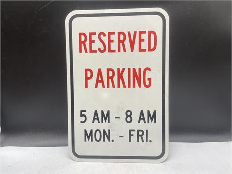 NEW NEVER PUNCHED SHEET METAL RESERVED PARKING METAL SIGN 12”x18”